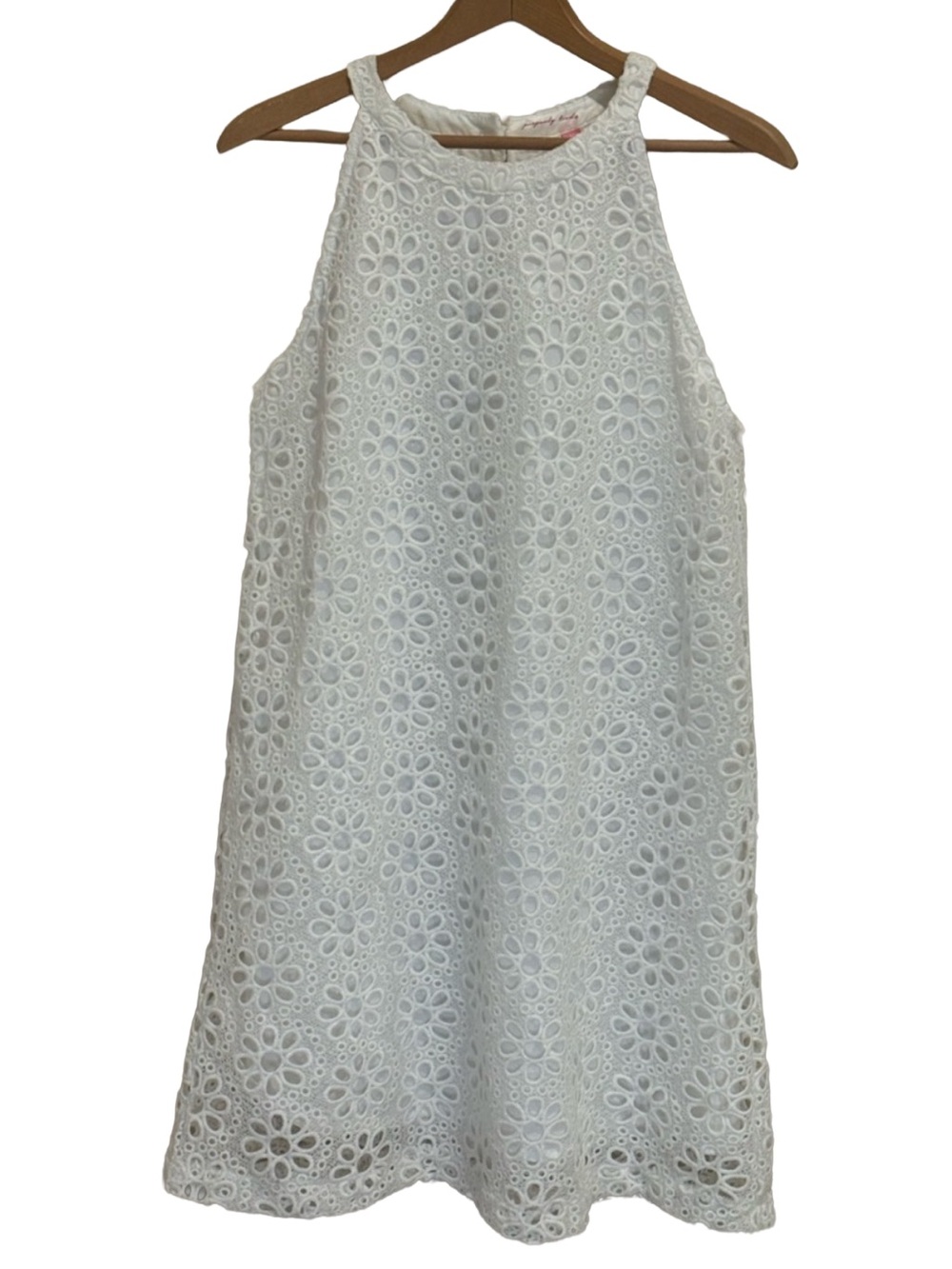 White Eyelet Halter Shift Dress Retro Broderie Anglaise Properly Tied Size M